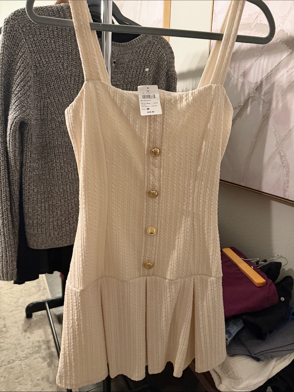 Windsor Cream Textured Button-Front Mini Dress